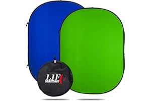 LIFE OF PHOTO LENCARTA Green Screen Background 1.5m x 2m (4.9ft x 6.6ft) Pop Up Reversible Blue Screen, Collapsible Chroma Key Greenscreen Backdrop Kit for Gaming, Twitch Stream, Youtube Chromakey Greenscreen