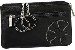 LEDERSHOP24 Leder Schlüsseletui Schlüsseltasche Schlüsselmappe Schlüsselbeutel mit Reißverschlussfach Farbe Schwarz