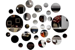 NAILDOKI DIY Wall Decals Acrylic Mirror Sticker Set 60 Pcs, Circle Mirror Wall Stickers for Living Room Bedroom Decor (Black)