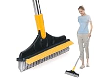 Winlyn Bathroom Cleaning Brush with Wiper 2 in 1 Tiles Cleaning Brush Floor Scrub Bathroom Brush with Long Handle 120° Rotate