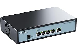 SODOLA 5 Port 10Gb Easy Web Managed Switch, 5X10G RJ45 Ports, Ethernet Splitter, Multi-Gigabit Ethernet Switch, Wall Mounted or Desktop, Link Aggregation/QoS/VLAN/IGMP