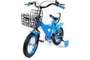 KUMUJ 12 Inch Children's Bicycle with Stabilisers Storage Basket Chain Guard Non-Slip and Wear-resistant Tyres for Boys and Girls Small Bicycle Mudguard Chain Guard Comfortable Saddle