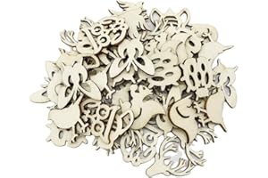 PBAHAUP zoomorphe en bois pour décoration, 50 pièces Petites tranches de bois faites à la main, Décoration creuse en forme d'animal, pour loisirs créatifs, fabrication de cartes, Couleur du bois