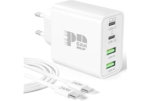 CREAPICO 65W 4-Porte Caricatore USB C, GaN Charger Rapido Caricabatterie + 240W Cavo Type-C 2M per MacBook Air, Mac Book Pro, iPad, iPhone 16 15 Pro Max, Samsung Galaxy S25/S24, DEL, HP, Lenovo, Laptops