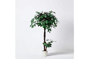 TRADALA ARTIFICIAL TREES Tradala 3’11" Lush Artificial Tree in White Pot - Ficus 120cm / 3ft 11" Tall with Real Wood Trunk - For Home Living Room Indoors