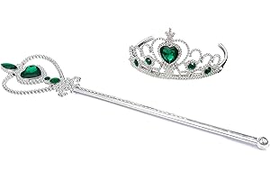 Kuzhi Frozen Elsa Crown Tiara and Wand Set – Silver Heart Jewel (Emerald)