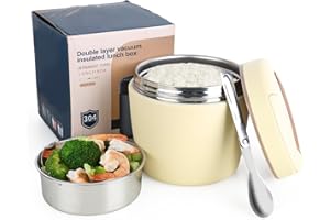 CTDMJ Contenitore Termico da 1.3L, Ciotola Termica con Cucchiaio Pieghevole, Acciaio Inossidabile, per Mantenere il Cibo Caldo e Freddo, Isolato Sottovuoto, Bianco Rotto, Basic