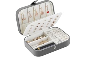 Henzin Schmuckkästchen Reise Schmuckkästchen Damen Klein PU-Leder Schmuckaufbewahrung Schmuckkoffer Klein Schmuckbox Reise Schmuckkästchen für Ringe,Ohrringe,Halskette,Geschenk (Grau)