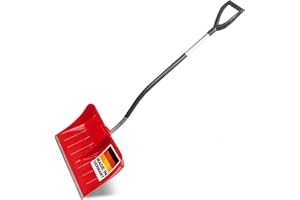 SHW-FIRE Pala de nieve ergonómica de 55 cm, pala de plástico reforzado, borde protector de aluminio, mango extraíble de 128 cm con mango en D, pala ligera y robusta | Fabricado en Alemania
