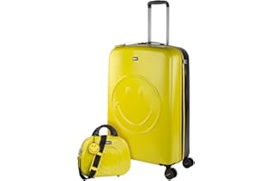 Smiley Originals - Maletas Grandes De Viaje Rígidas Ligeras con con Neceser 4 Doble Rueda 360° Candado de Combinacion TSA Maleta Grande 23 Kilos Alta Resistencia, Amarillo-Negro