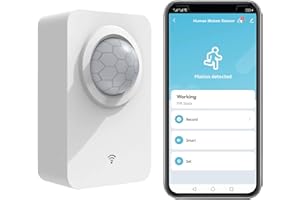 ZECAMIN Sensor de Movimiento Inteligente, WiFi Sensor de Movimiento infrarrojo con Soporte Desmontable, Detector de Movimiento inalámbrico con alimentación de batería & USB,Monitor App Compatible Alexa.1PCS