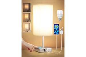 kakanuo Lampada da Comodino Touch Dimmerabile, Abat jour da Comodino con Porte di Ricarica USB C+A Lampadina, Paralume in Tessuto Grigio, Lampada da Tavolo per Camera da Letto Soggiorno Ufficio