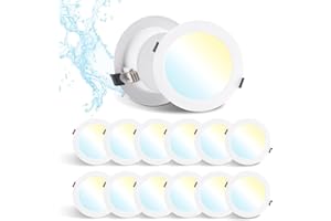 Grebeam Lot de 12 Spot LED Encastrable 12W, Blanc Chaud 3000K/Blanc Neutre 4000K/Blanc Froid 6000K Réglable, Spots Salle de Bain IP44, Trou Ø120-130mm, Spot LED Extérieur pour Cuisine, Salon