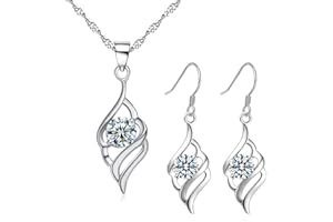 Hanie Silver Jewellery Set for Women, 925 Sterling Silver Angel Wing Drop Dangle Hook Earrings & Necklace Pendant Set, Allergen-Free Jewellery as Christmas Gift for Mother Wife Girlfriend