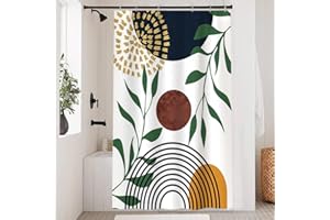 Uiiooazy Tenda Doccia Astratta, Tenda da Doccia Foglie Verdi Boho Blu Oro Tenda per Doccia Antimuffa Impermeabile Tessuto in Poliestere Lavable Opaque Tenda per Vasca da Bagno con 8 Ganci 120Lx180Acm