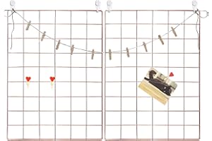 GBYAN Wall Grid Panel 2 Pack Wire Photo Display Shelf Notice Board with Accessories Picture Organizer Multifunctional Decoration for Hoom, Office& Kitchen, Rose Gold