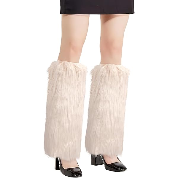 KGDUYC Guêtres Femme Fourrure, Jambières Y2K, Bottes En Fourrure, Couvre-Bottes Fausse Fourrure, 45 Cm (Blanc