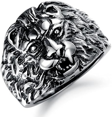 Paialco Men's Stainless Steel Lion Head Vintage Biker Ring Silver Black, Size: Q
