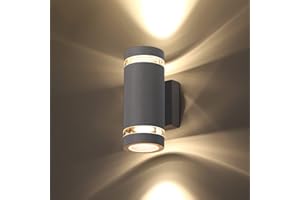 CELAVY Outdoor Wall Lights Up Down, Outside Wall Lights Mains Powered, IP65 Waterproof Porch Light Lamp Modern 3000K Aluminium, Exterior Round LED Front Door Lighting Wall Mounted for House, Grey