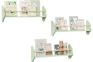 WOLTU Bücherregal Kinder Wand 3er Set, Wandregal Kinderzimmer, Kinderregal für Buchaufbewahrung, aus Kiefernholz MDF, für Kinderzimmer Spielzimmer, Grün
