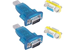 Youmile 2 pcs CH340 USB to RS232 Male Adapter Serial Port DB9 9 Pin Male Converter Adapter CH340 Chip with RS-232 DB9 Female to Female Adapter for XP/Vista/Win7/8/10