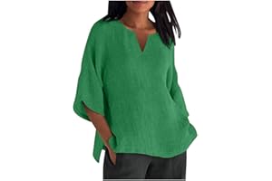 TURWXGSO 3/4 Sleeve Tops for Women UK T Shirts Plus Size Linen Loose Blouse Plain Casual Pullover Ladies Oversized T-Shirts Elegant Tunic Top for Work Holiday Going Out 8-22 Sale