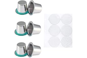 iSuperb 6Pcs Riutilizzabili Capsule di Caffè in Acciaio Filtro Inossidabile+6 Coperchi in Alluminio,Compatibile con Originali Nespresso