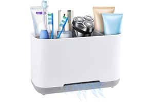 KEWUZY Porta Spazzolini Bagno in Plastica, Organizer Portaspazzolino Elettrico da Bagno, Spazzolino da Denti Staccabile Stand, con Fondo Antiscivolo, 5 Scomparti Regolabile per Il Bagno, Grigio