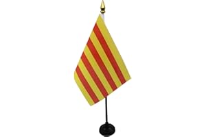 AZ FLAG Bandera de Mesa de CATALUÑA 15x10cm - BANDERINA de DESPACHO CATALANA - Catalunya 10 x 15 cm Punta Dorada