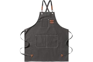 BOOWEN Tablier Cuisine Homme Tabliers en Toile avec 3 Poches Imperméable et Réglable Apron pour Barbecue, Restaurant,Jardin, Charpentier，76 * 68cm