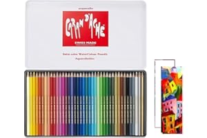 Caran D'ache Swisscolor Lot de 40 crayons aquarellables en boîte en métal et 2 cartes
