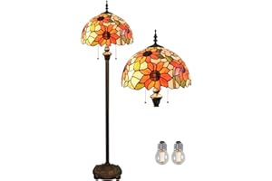 KINBOLAS Tiffany Styl 16 "Lampa Podłogowa Witrażowy Szklany Lampshade Tall Standardowa Lampa Czytanie Oświetlenie Art Deco Sypialnia Salon Studium Restauracja Wolnostojąca Lampa Prezenty-Pedal Switc(Color:A-3)