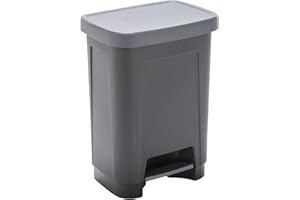 SUNDIS Step Bin, poubelle à pédale 25 L, rectangulaire, en plastique recyclé, noir et anthracite, pour cuisine, bureau, buanderie, garage, atelier, salle de bain