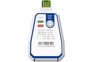 Xetron Registrador Datos Temperatura de Un Solo Uso 180 Días, Registrador de Temperatura USB de Informe PDF, Registro de Datos Desechable Para Cadena de Frío, Elog1 1Pza