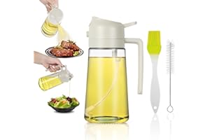 PRO IPLAS Oil Spray Bottle, 470ml Olive Oil Spray Bottle, 2 in 1 Oil Spray and Oil Container, Cooking Oil Spray Glass for Air Fryer BBQ Salad Steak for Kitchen