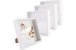 LOPYXBR 4PCS Shadow Box Frame 8x8 Inch Deep Box Frames for Crafts 3D Deep, White Deepes Picture Frames Boxes Display for Memory Crafts Flowers Wedding, Tabletop and Wall Hanging