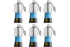 WOTOR Tappi bottiglie vino in acciaio inox, Tappo per vino con guarnizione in silicone, riutilizzabile accessori vino, a prova di perdite, per mantenere il vino fresco, confezione da 6 (argento)