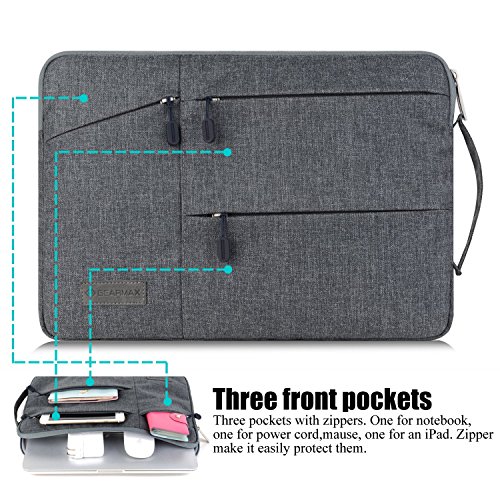 WIWU 13 Zoll Laptop Sleeve für MacBook Air 13,3 /MacBook Pro Retina 13,3/ Dell XPS 13/ Surface Pro 4 / Book Ultrabooks Hülle Tasche Multifunktionale Aktentasche mit Vordertaschen Leichte Nylon Schutzhülle ( Grau 13 Zoll) - 2