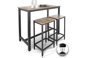 MIADOMODO® Tavolo da Bar con 2 Sgabelli - Stile Industriale, Rettangolare, con Poggiapiedi, Telaio di Ferro, Vintage-Set Tavolo Alto con Sedie, Cucina, Soggiorno, Ristorante, da Pranzo, da Balcone