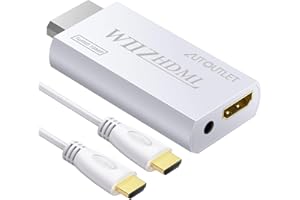 AUTOUTLET Wii to Hdmi Converter Output Video Audio Adapter, With 1.8M HDMI Cable Wii2HDMI 3.5mm Audio Video Output Supports 720/1080P All Wii Display Modes for Nintendo