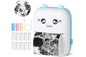 Mopoin Mini Drucker, Thermodrucker Handy Drucker ​Tragbarer Fotodrucker Mini Fotodrucker für Smartphone Kompatibel mit Android iOS mit 14 Rollen Druckerpapier für Studenten, Büroangestellte, Blau