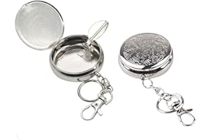 HMIEPRS 2 Stück Tragbar Tasche Aschenbecher, Mini Edelstahl Fahrzeug Zigaretten Aschenbecher mit Schlüsselanhänger und Zigarettenhalter, Moderne Reiseaschenbecher für Reisen Camping und Outdoor(Silber)