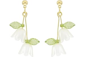CROWNOFRIBBONS Lily of the Valley Flower Earrings, Dangle Style in a Jewellery Gift Bag