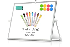 DOLLAR BOSS Magnetic Desktop Whiteboard 30x40cm Double Sided Dry Erase Small White Board with Stand, A3 Mini Whiteboard 8 Pens, 1 Eraser, 6 Magnets, for Teachers Home Office