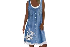 NNGOTD Robe Ete Femme Mi Longue Lin Boheme Chic Robe Maxi à imprimé Floral bohème pour Femmes, col Rond, sans Manches, Plage Fluide Robe Femme Ample Fluide Robe Femme Ete Mi Longue Robe Mi Longue Femme