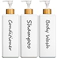 GMISUN Shampoo and Conditioner Dispenser, Refillable White Shampoo and Conditioner Bottles with Bamboo Pump, Modern Bathroom Shower Bottles Set for Shampoo Conditioner Body Wash, 3 Pack