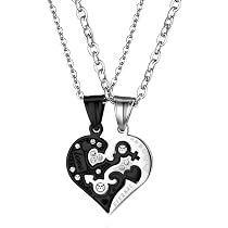 Set Collana Lui E Lei Acciaio Inox Con Ciondolo Mezzo Cuore E Ala D'angelo - Nuovo, Spedito Da USA