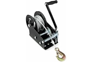 SHZICMY Cabrestante manual para barco, cuerda de acero, cinta textil (máx. capacidad de carga 1500 kg con 10 metros de cable de acero y gancho de carga de seguridad con solapa de seguridad)