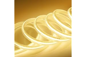 XUNATA COB Ruban à LED avec interrupteur, 360Leds/m IP65 étanche 230V Super Lumineux Bandeau LED Flexible pour armoire, cuisine, chambre à coucher, décoration intérieure DIY (Blanc chaud, 3M)