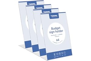 Présentoirs de table Europel Budget, lot de 4 pièces, format L, DIN A4, polystyrène transparent 1,5 mm, présentoirs pour menus et brochures pour restaurants, hôtels, conférences et réceptions